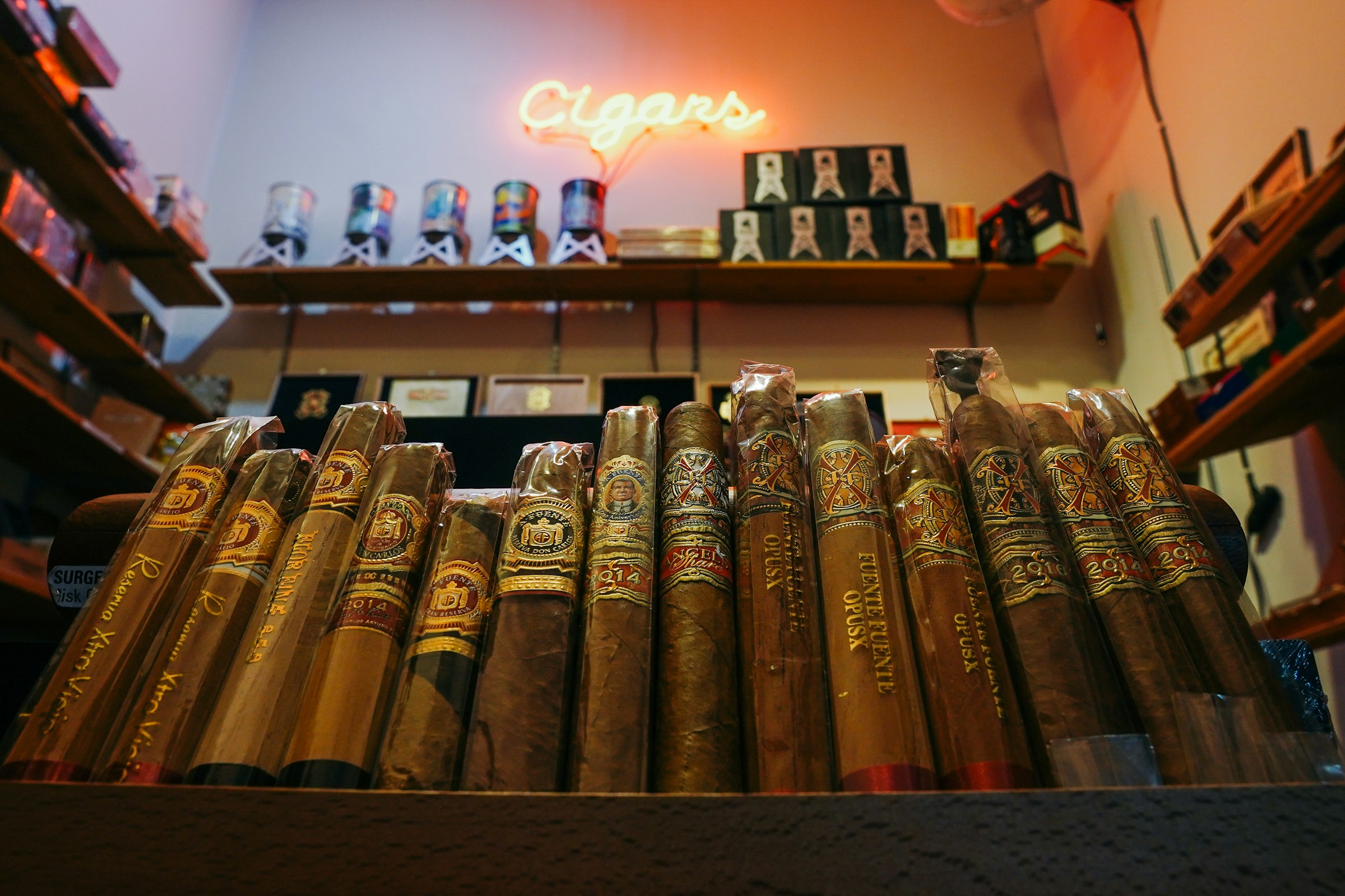 Cigars on a shelf, easy to leave alone if you meant to.