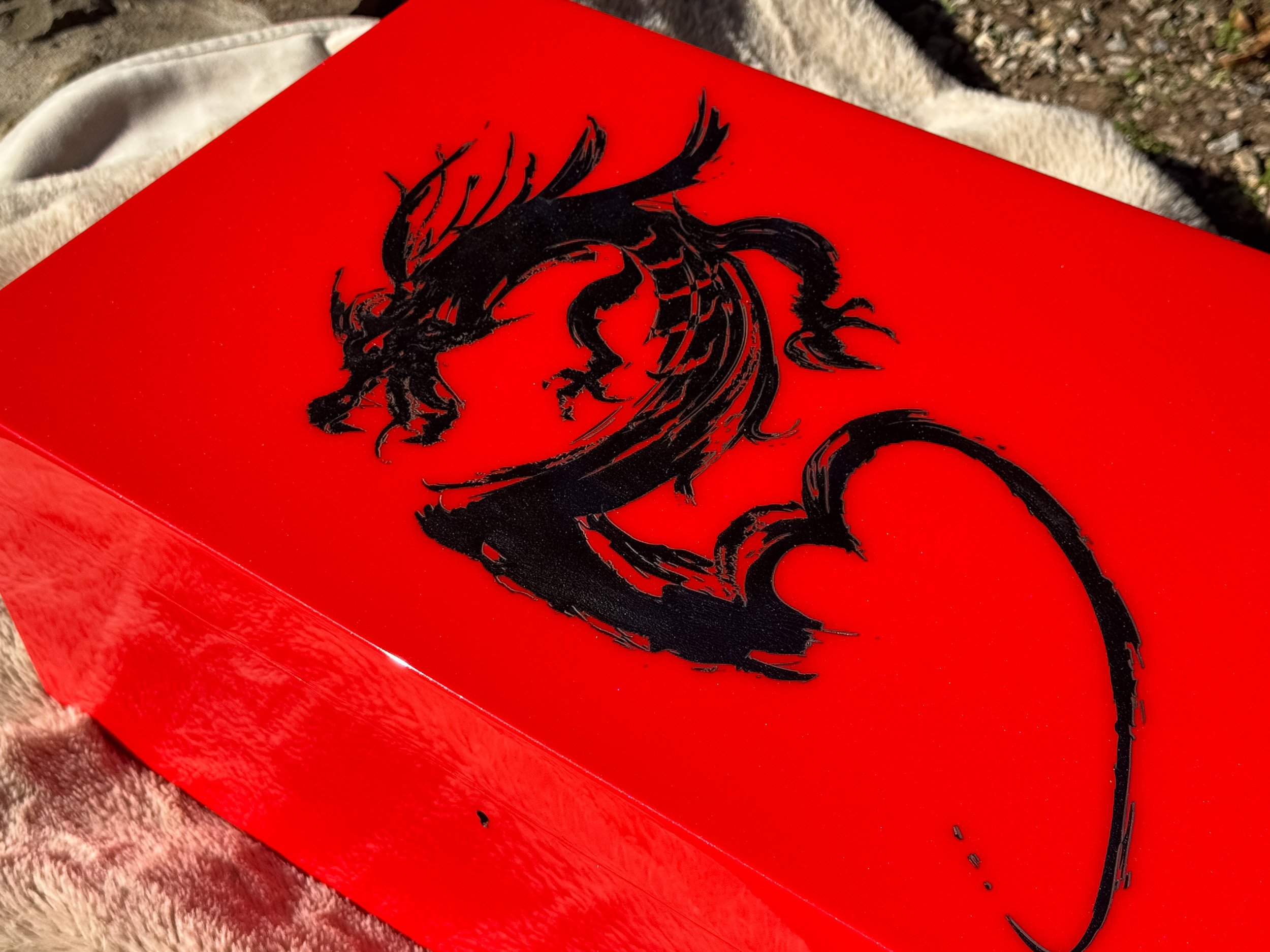 The Draconis: centient red dragon humidor angled top lid
