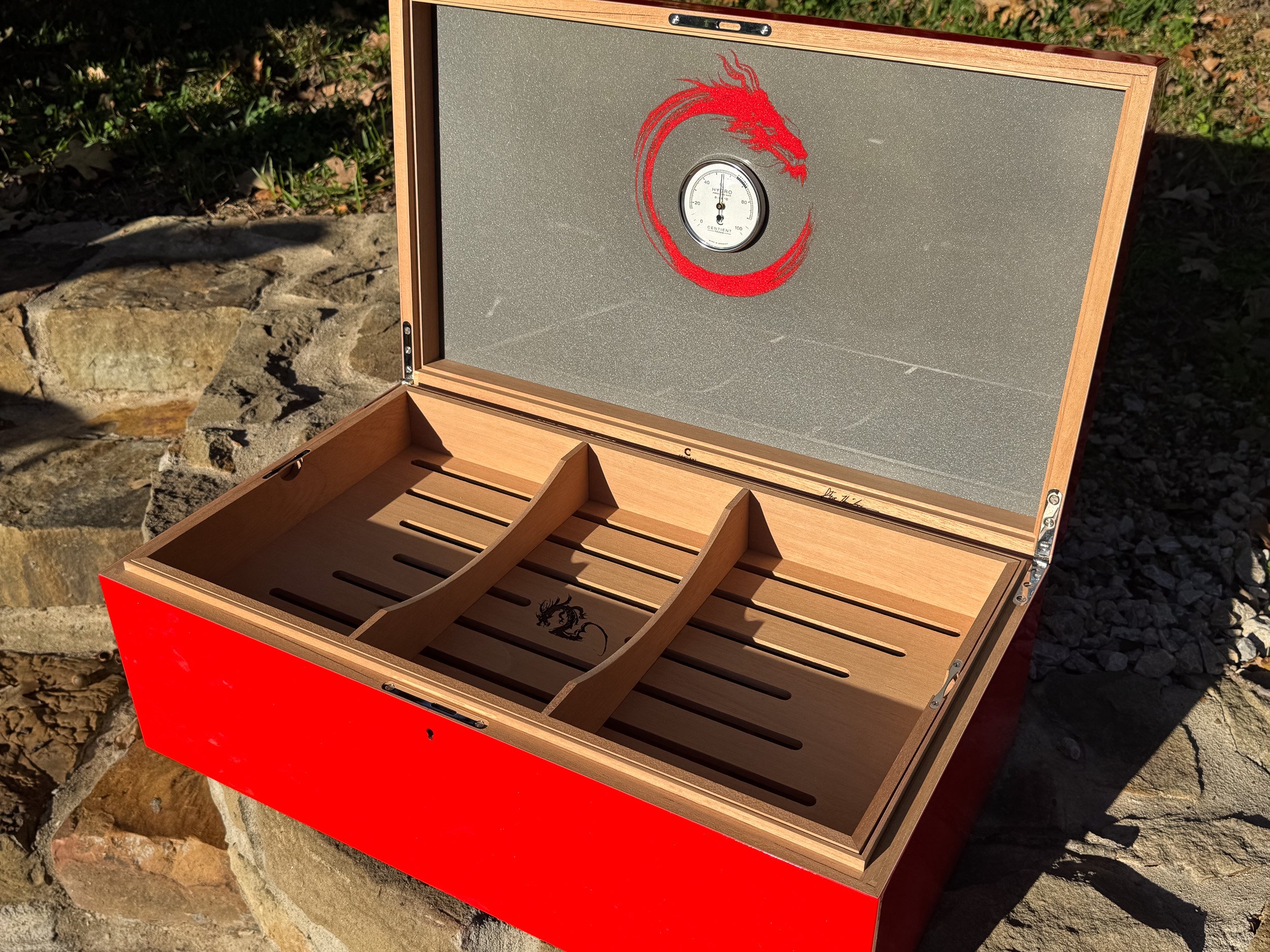 The Draconis: centient red dragon humidor open lid
