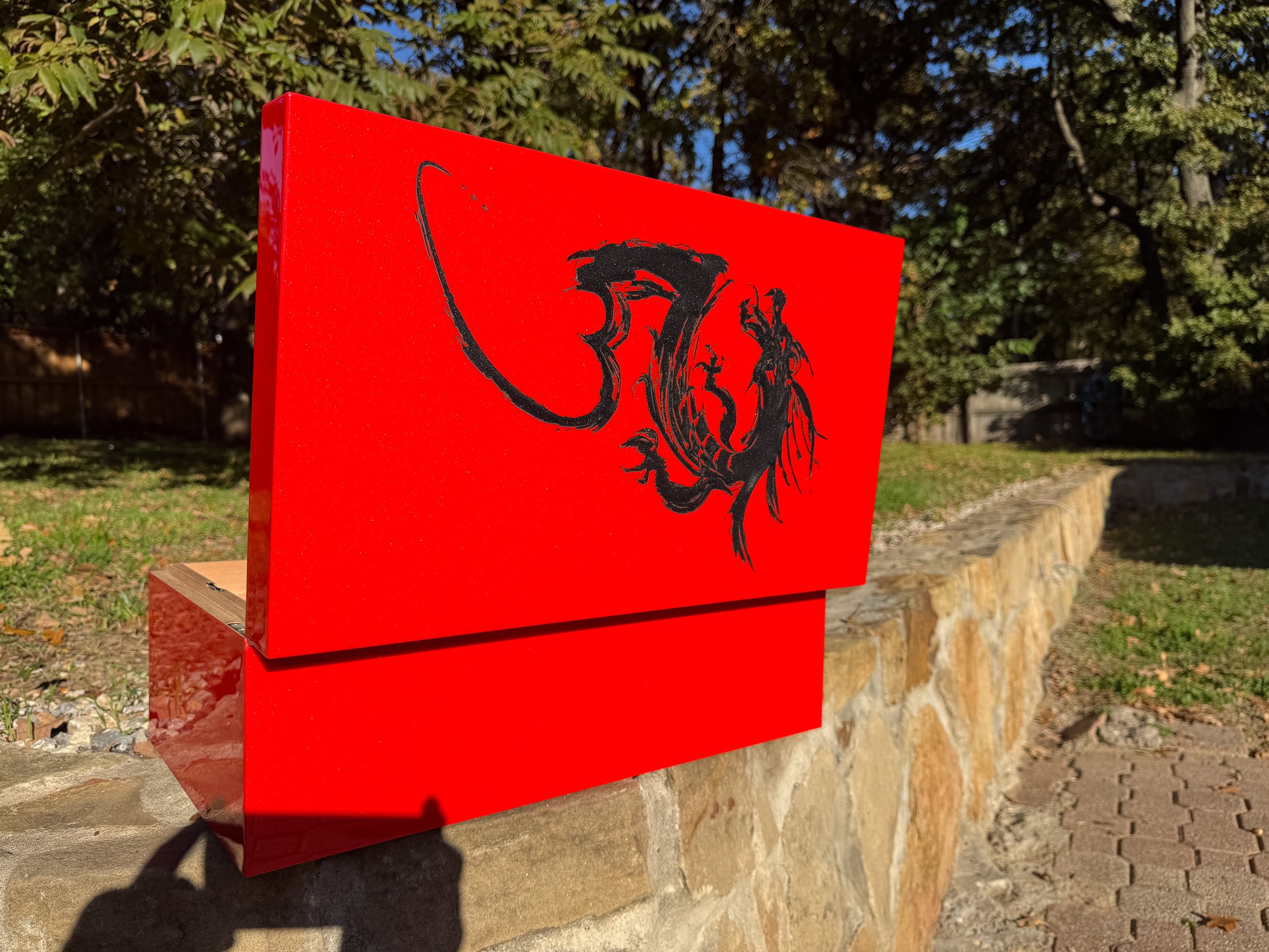 The Draconis: centient red dragon humidor open lid rear view